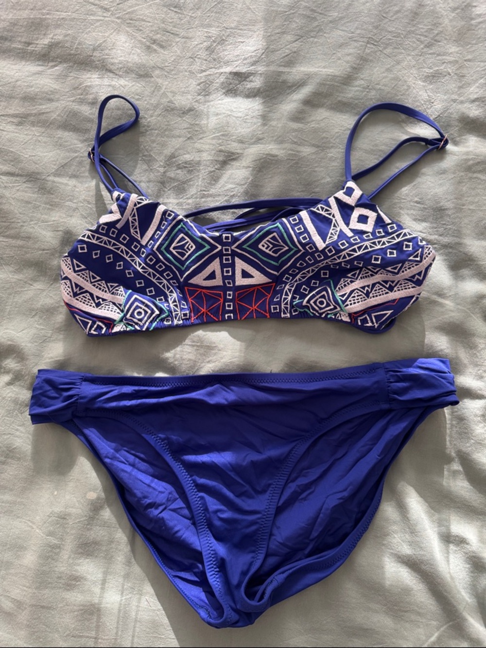 Blue Geometric embroidered Bikini Set